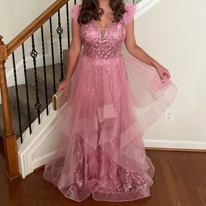 Camille la vie size 8 flamingo pink prom dress
